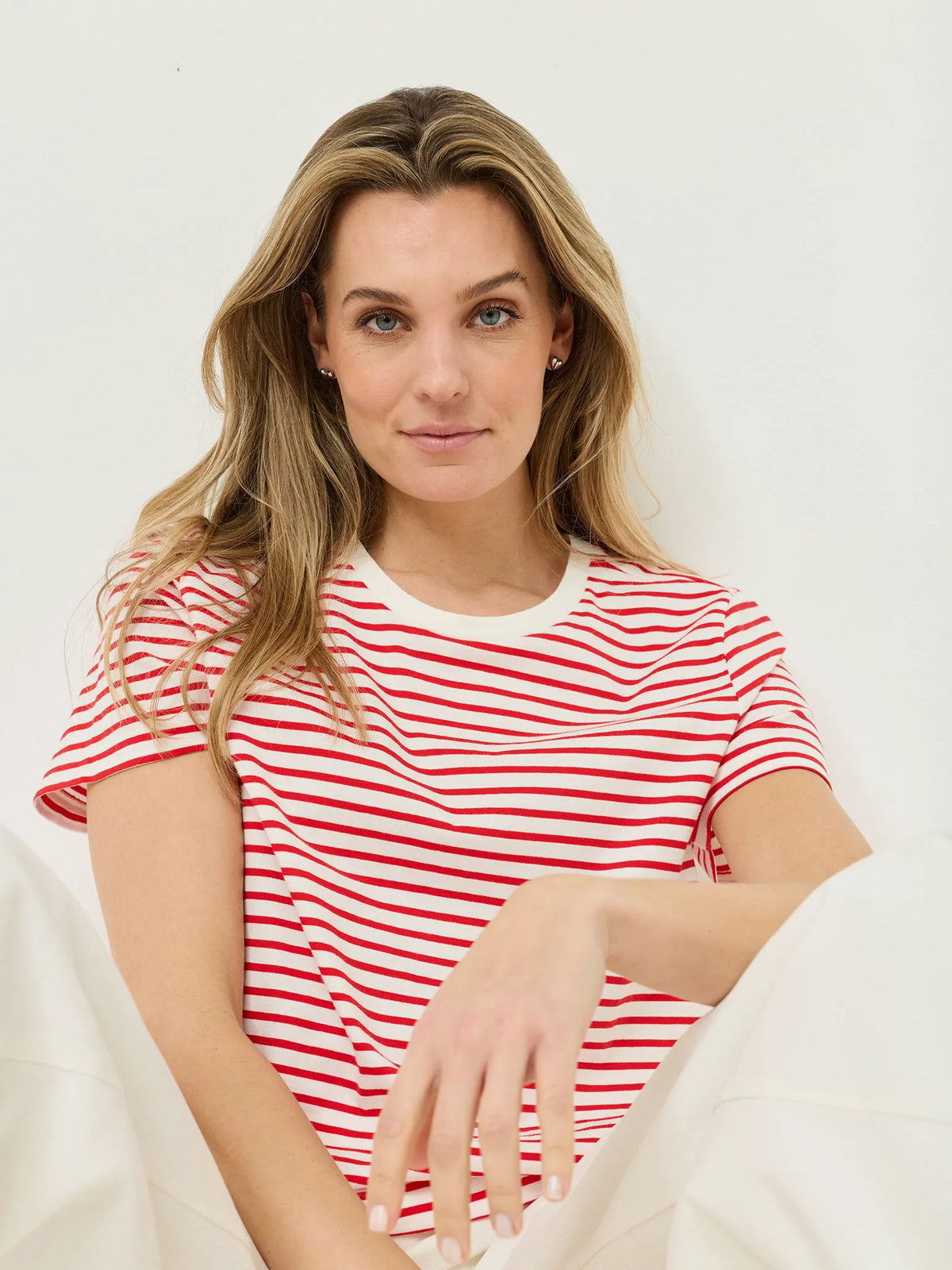 Goji Berry / Bright White Striped Tee