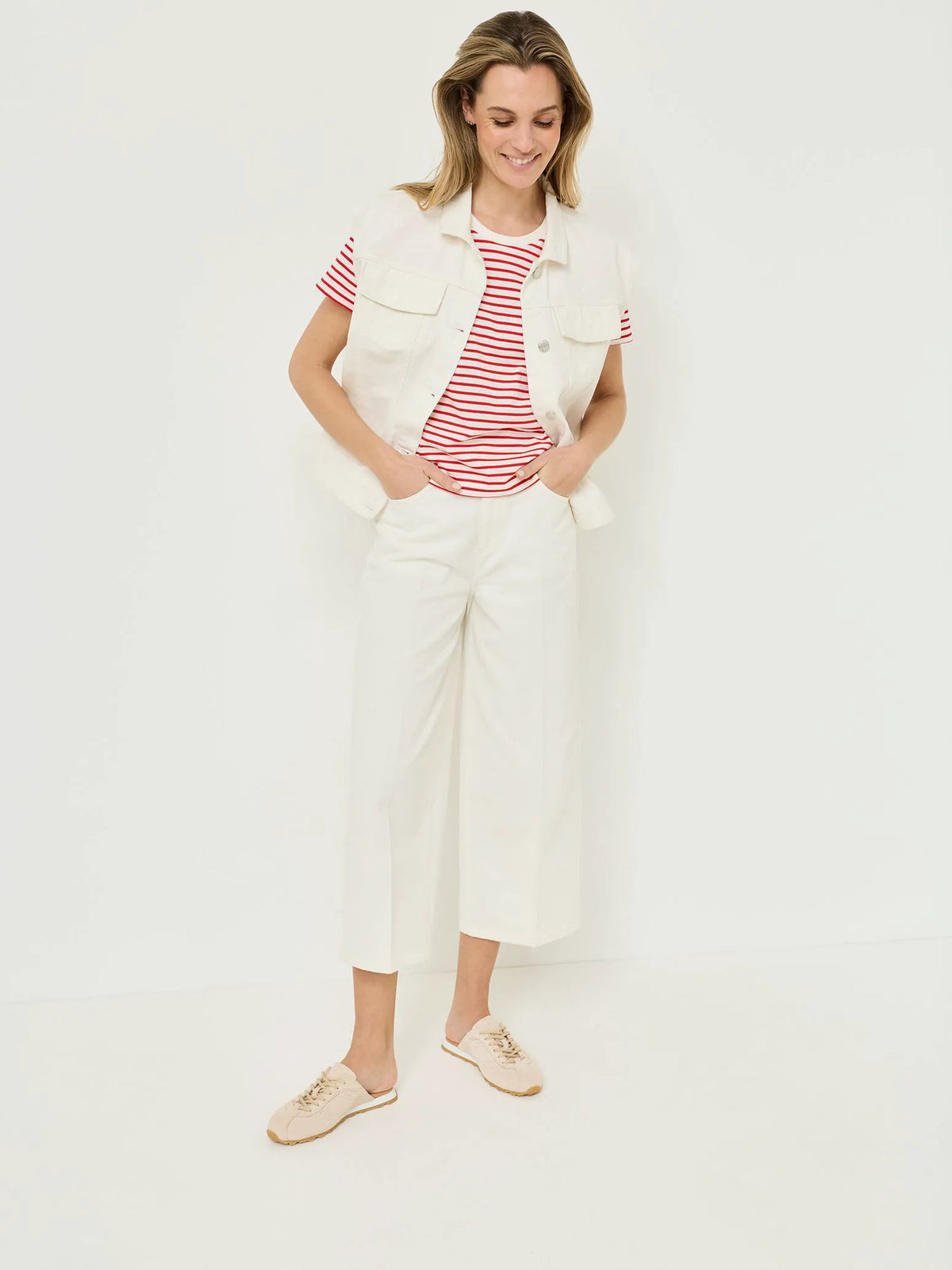 Goji Berry / Bright White Striped Tee