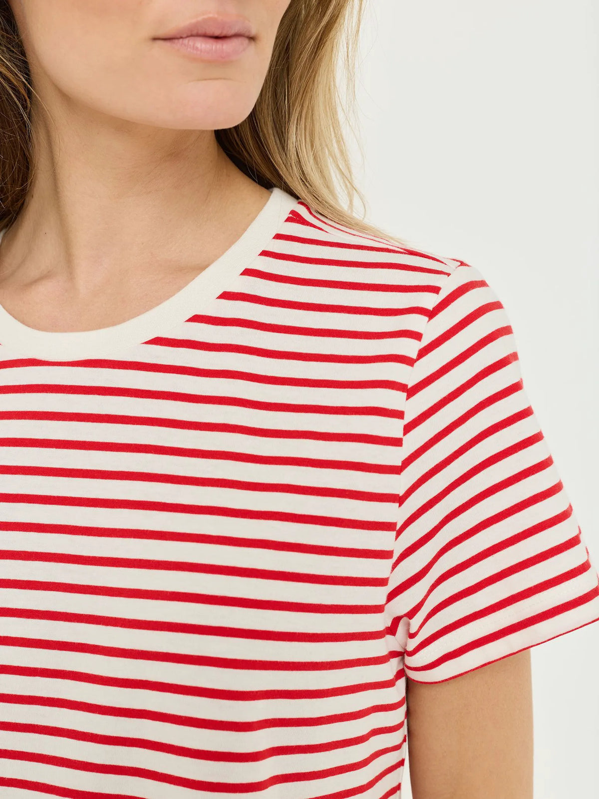 Goji Berry / Bright White Striped Tee